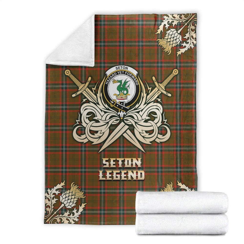 Clan Seton Hunting Modern Tartan Gold Courage Symbol Blanket CN34 Clan Seton Tartan Today   