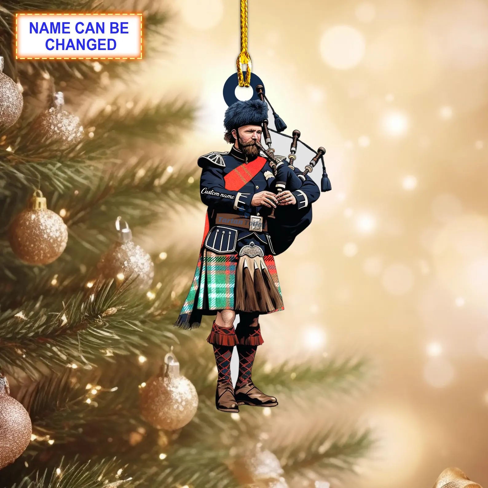 Seton Ancient Tartan Bagpipe Ornament with Custom Name