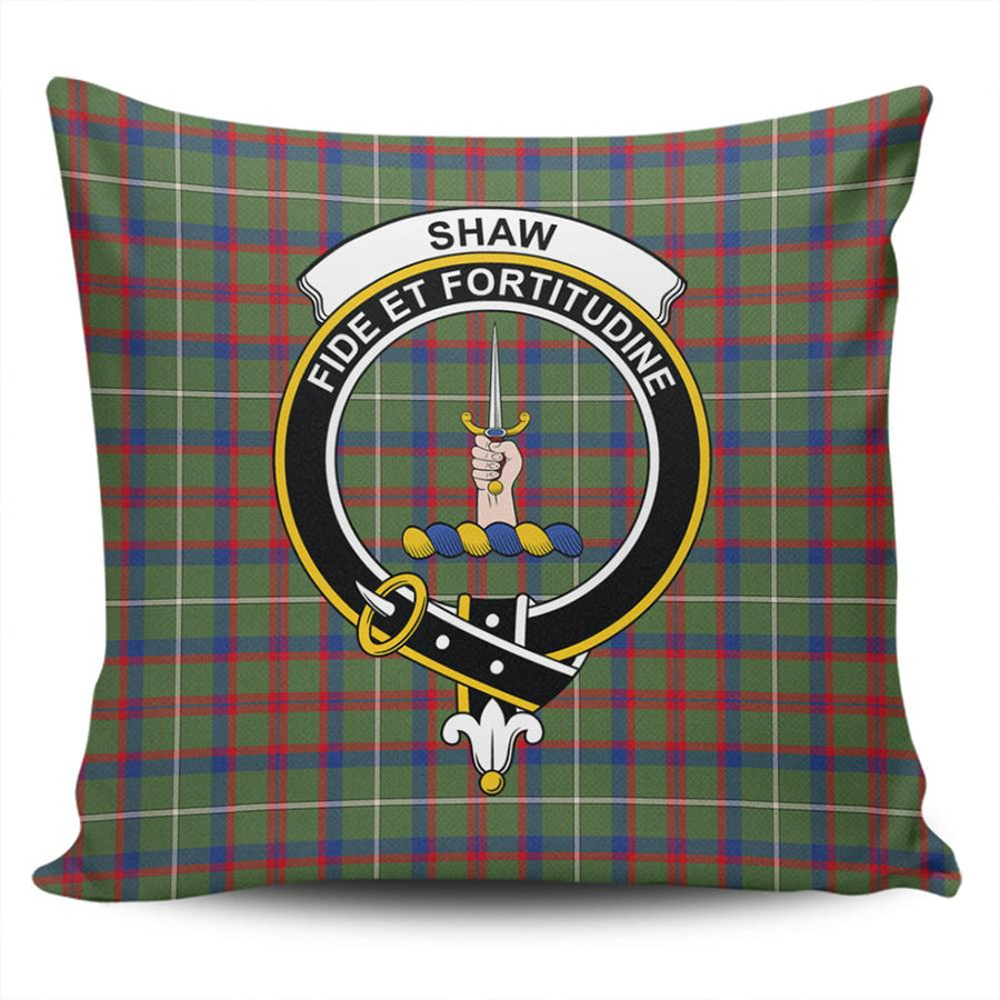 Clan Shaw Green Modern Tartan Crest Pillow Cover