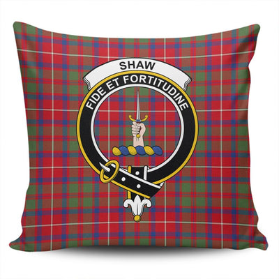 Clan Shaw Red Modern Tartan Crest Pillow Cover