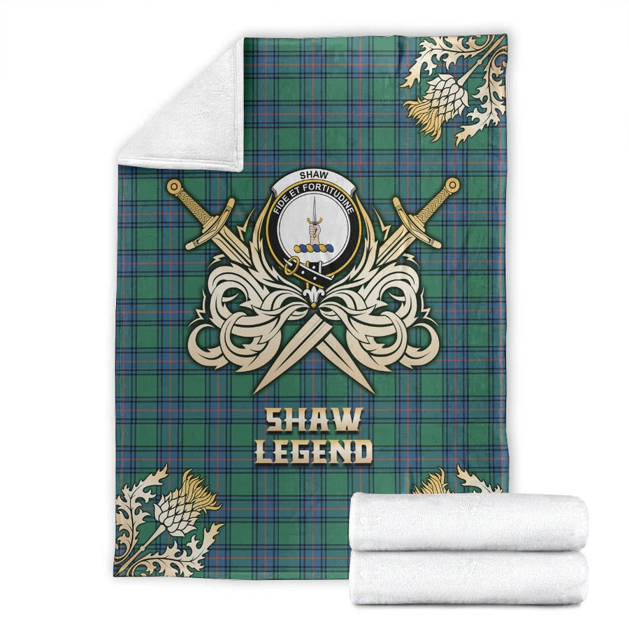Clan Shaw Ancient Tartan Gold Courage Symbol Blanket