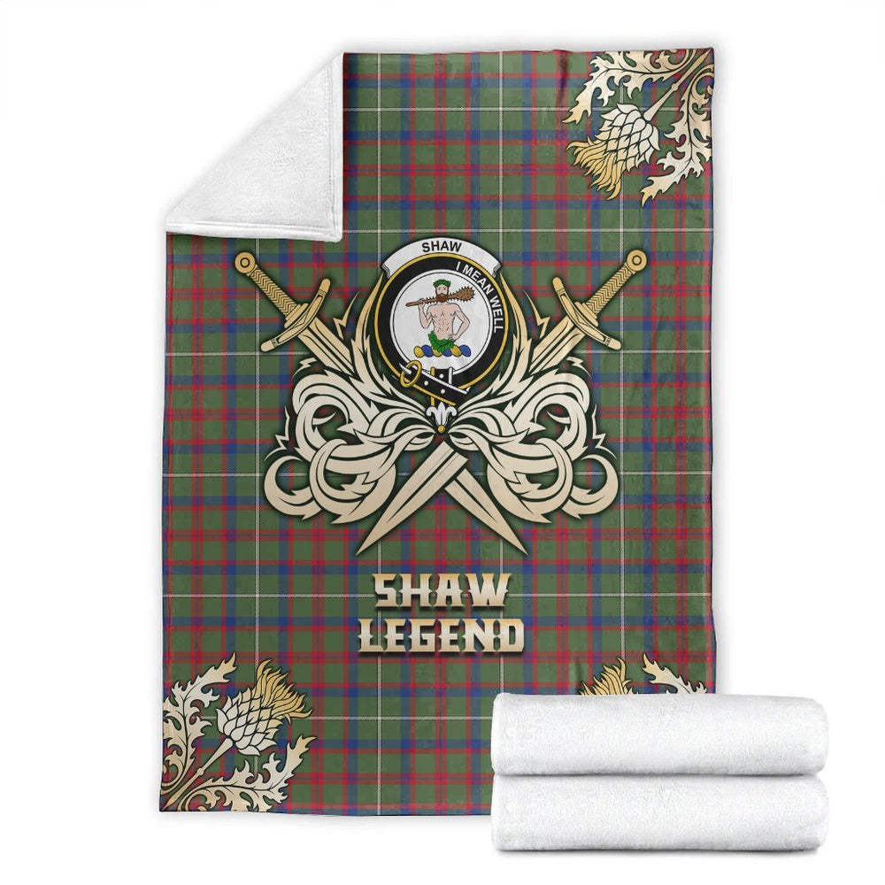 Clan Shaw Green Modern Tartan Gold Courage Symbol Blanket FC14 Clan Shaw Tartan Today   