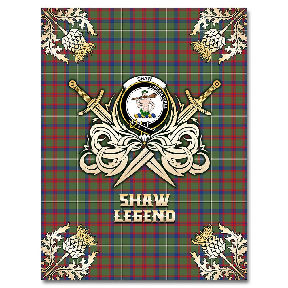 Clan Shaw Green Modern Tartan Gold Courage Symbol Blanket FC14 Clan Shaw Tartan Today   