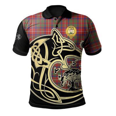Clan Shaw Red Modern Tartan Polo Shirt Viking Wolf