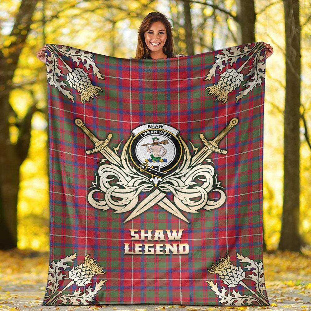 Clan Shaw Red Modern Tartan Gold Courage Symbol Blanket UB65 Clan Shaw Tartan Today   