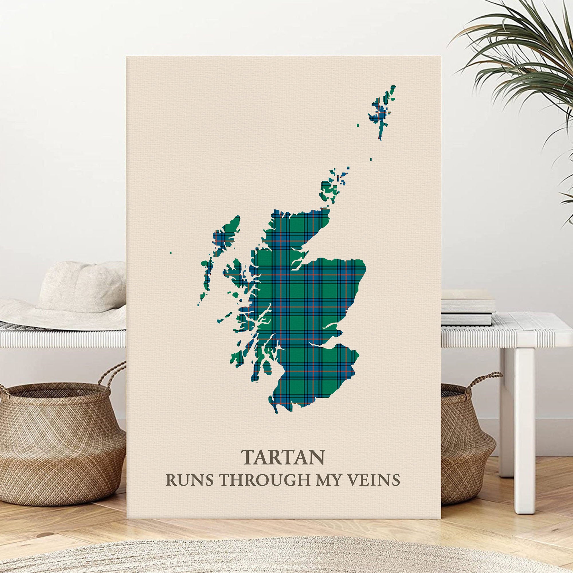 Clan Shaw Ancient Tartan Scotland Map Canvas “Tartan Runs Through My Veins” Wall Art ME99