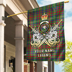 Custom Name Clan Shaw Green Modern Tartan Garden Flag with Clan Crest and the Golden Sword of Courageous Legacy XS77