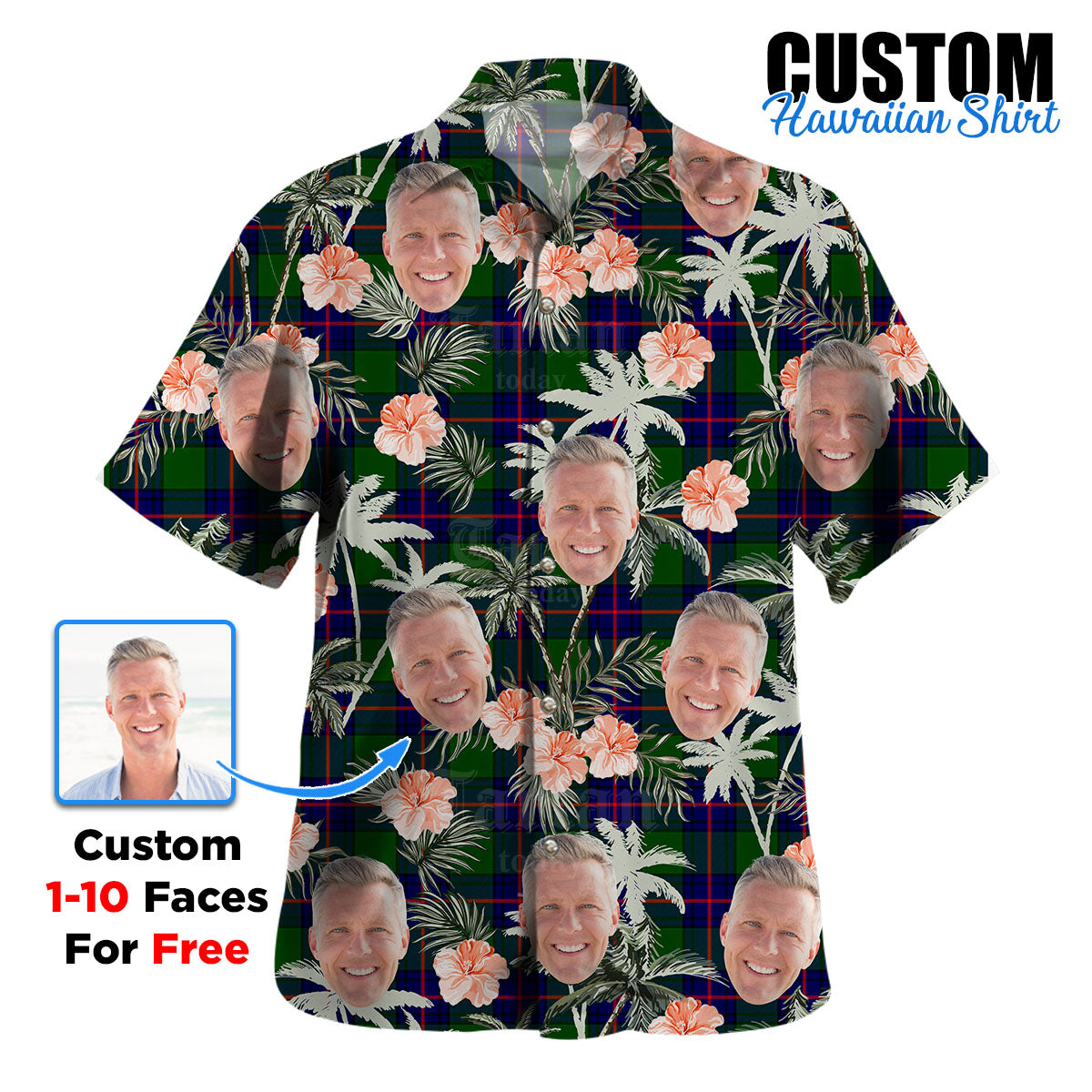 Clan Shaw Modern Tartan Custom Face Hawaiian Shirt – Unisex Gift for Family Members, Summer Party MU25 Shaw Modern Tartan Tartan Hawaii Shirt