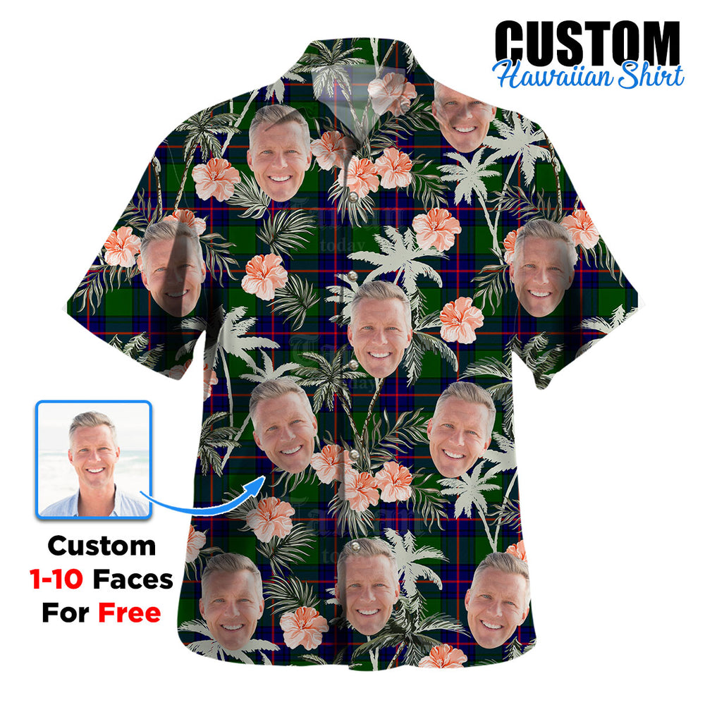 Clan Shaw Modern Tartan Custom Face Hawaiian Shirt – Unisex Gift for Family Members, Summer Party MU25 Shaw Modern Tartan Tartan Hawaii Shirt