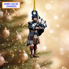 Shiel Purple Modern Tartan Bagpipe Ornament with Custom Name