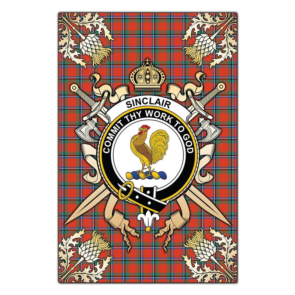 Clan Sinclair Ancient Tartan Crest Black Garden Flag  - Gold Thistle  MU36 Clan Sinclair Tartan Today   