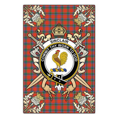 Clan Sinclair Ancient Tartan Crest Black Garden Flag  - Gold Thistle  MU36 Clan Sinclair Tartan Today   