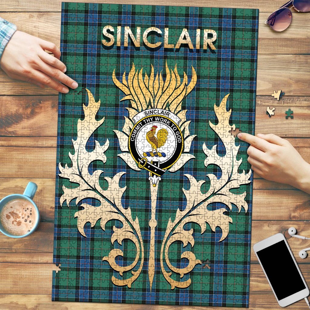 Clan Sinclair Hunting Ancient Tartan Crest Thistle Jigsaw Puzzles Gift For Family VO11 Clan Sinclair Tartan Today   