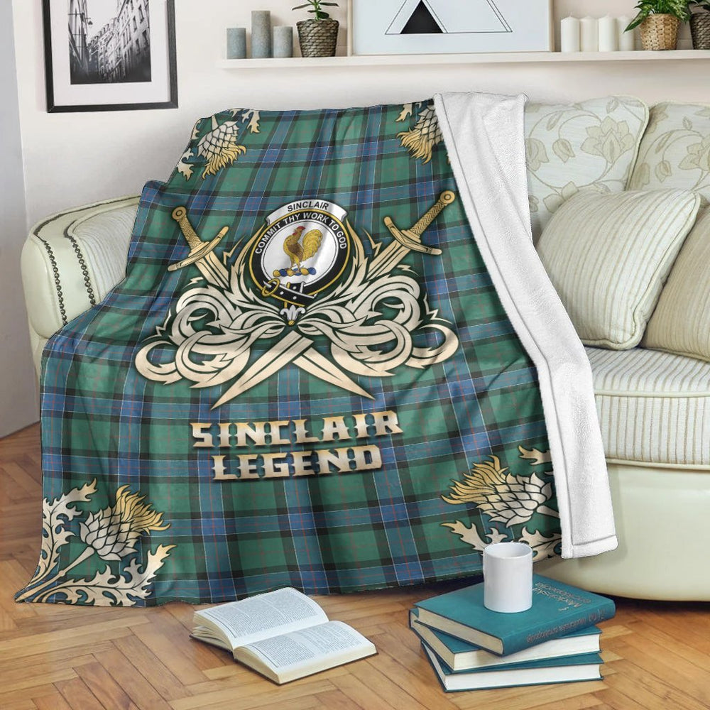 Clan Sinclair Hunting Ancient Tartan Gold Courage Symbol Blanket KQ20 Clan Sinclair Tartan Today   