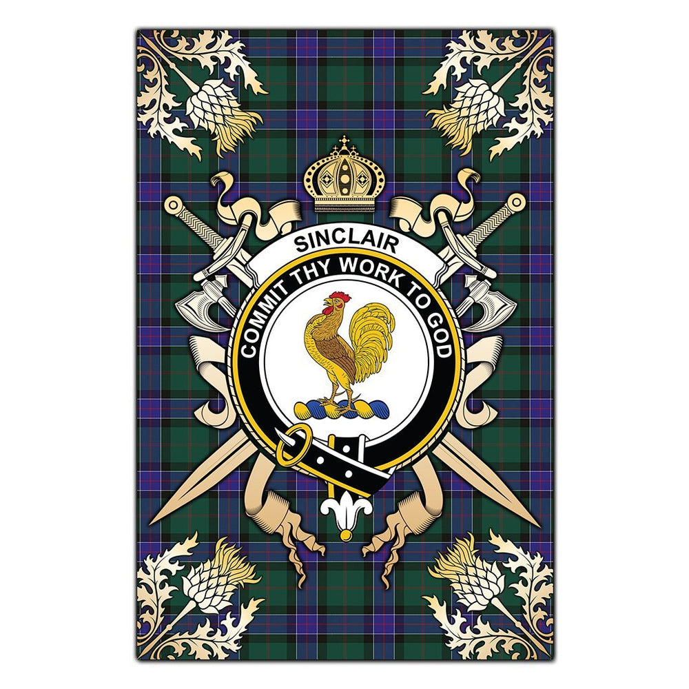 Clan Sinclair Hunting Modern Tartan Crest Black Garden Flag  - Gold Thistle  EY97 Clan Sinclair Tartan Today   