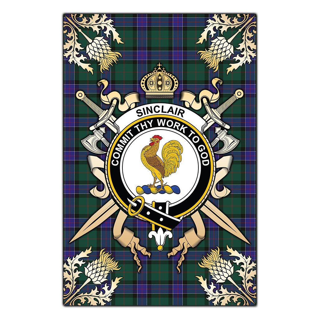 Clan Sinclair Hunting Modern Tartan Crest Black Garden Flag  - Gold Thistle  EY97 Clan Sinclair Tartan Today   