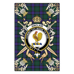 Clan Sinclair Hunting Modern Tartan Crest Black Garden Flag  - Gold Thistle  EY97 Clan Sinclair Tartan Today   
