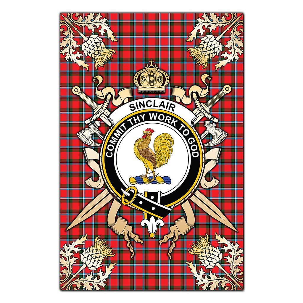 Clan Sinclair Modern Tartan Crest Black Garden Flag  - Gold Thistle  PZ27 Clan Sinclair Tartan Today   