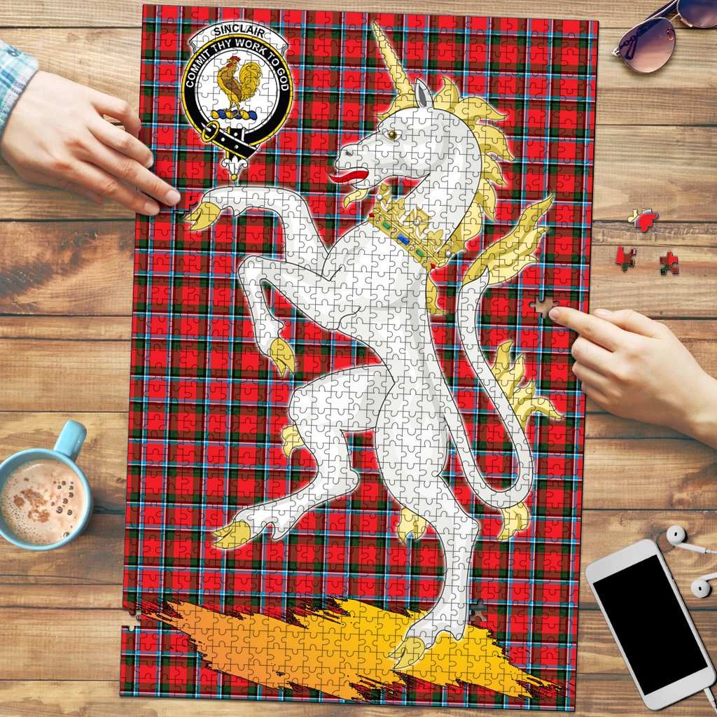 Clan Sinclair Modern Tartan Crest Unicorn Scotland Jigsaw Puzzles Gift For Family JQ38 Clan Sinclair Tartan Today   