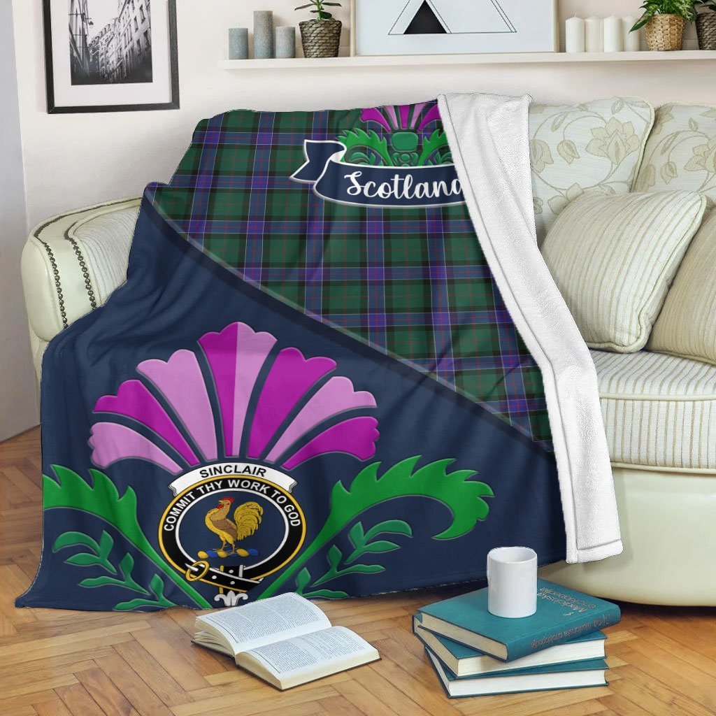Clan Sinclair Tartan Crest Premium Blanket Thistle Style ZV56 Clan Sinclair Tartan Today   