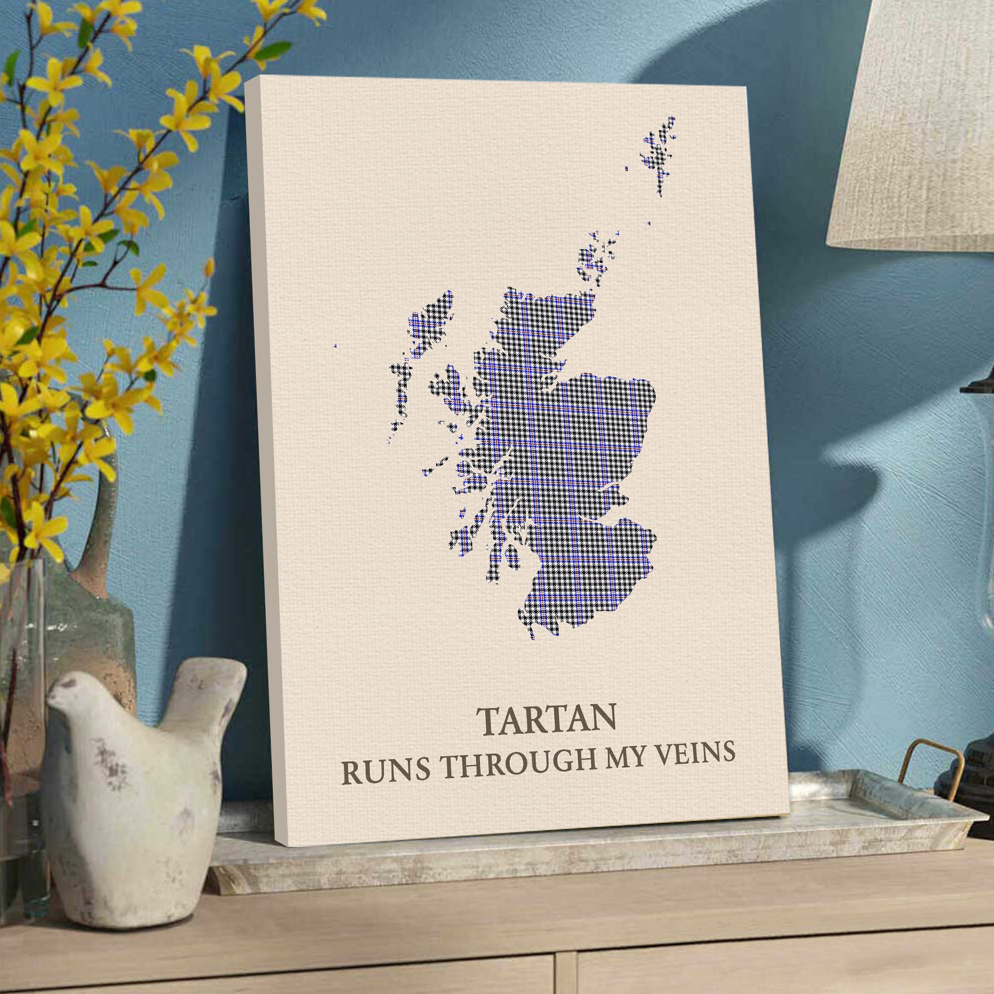 Clan Sir Walter Scott Tartan Scotland Map Canvas “Tartan Runs Through My Veins” Wall Art CU71