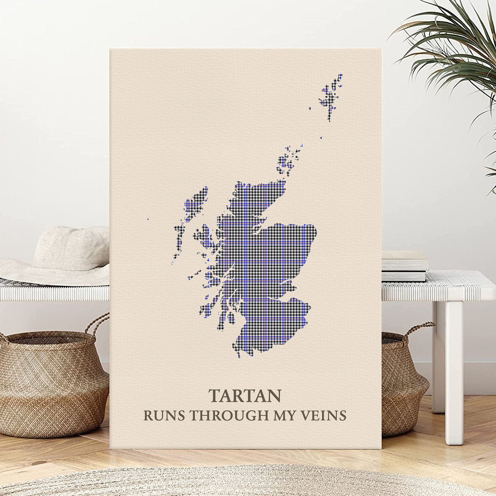Clan Sir Walter Scott Tartan Scotland Map Canvas “Tartan Runs Through My Veins” Wall Art CU71