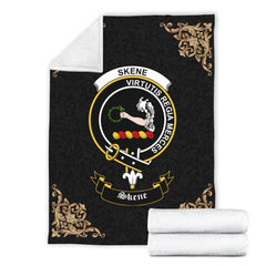 Clan Skene Crest Tartan Premium Blanket Black DH75 Clan Skene Tartan Today   