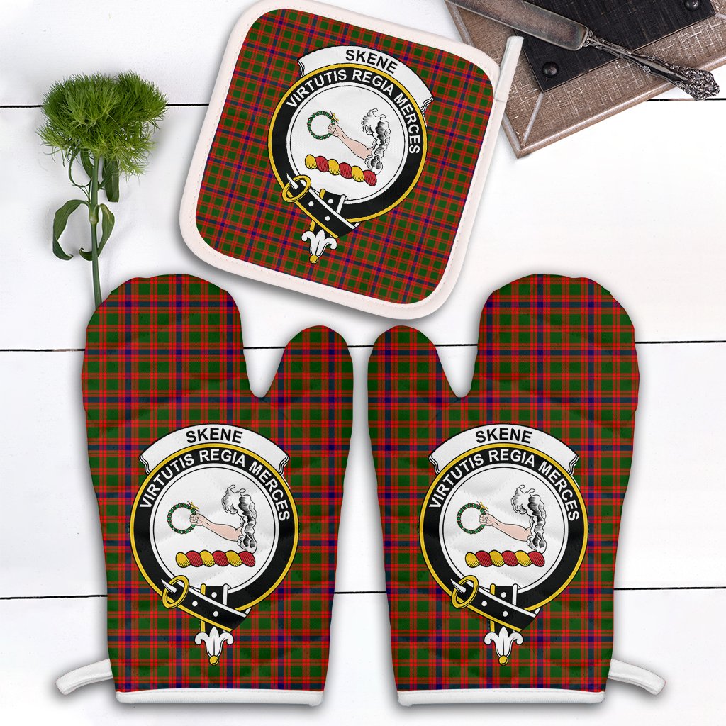 Clan Skene Modern Tartan Crest Oven Mitt And Pot Holder (2 Oven Mitts + 1 Pot Holder) ZO65 Clan Skene Tartan Today   