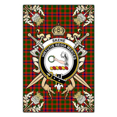 Clan Skene Modern Tartan Crest Black Garden Flag  - Gold Thistle  WK64 Clan Skene Tartan Today   