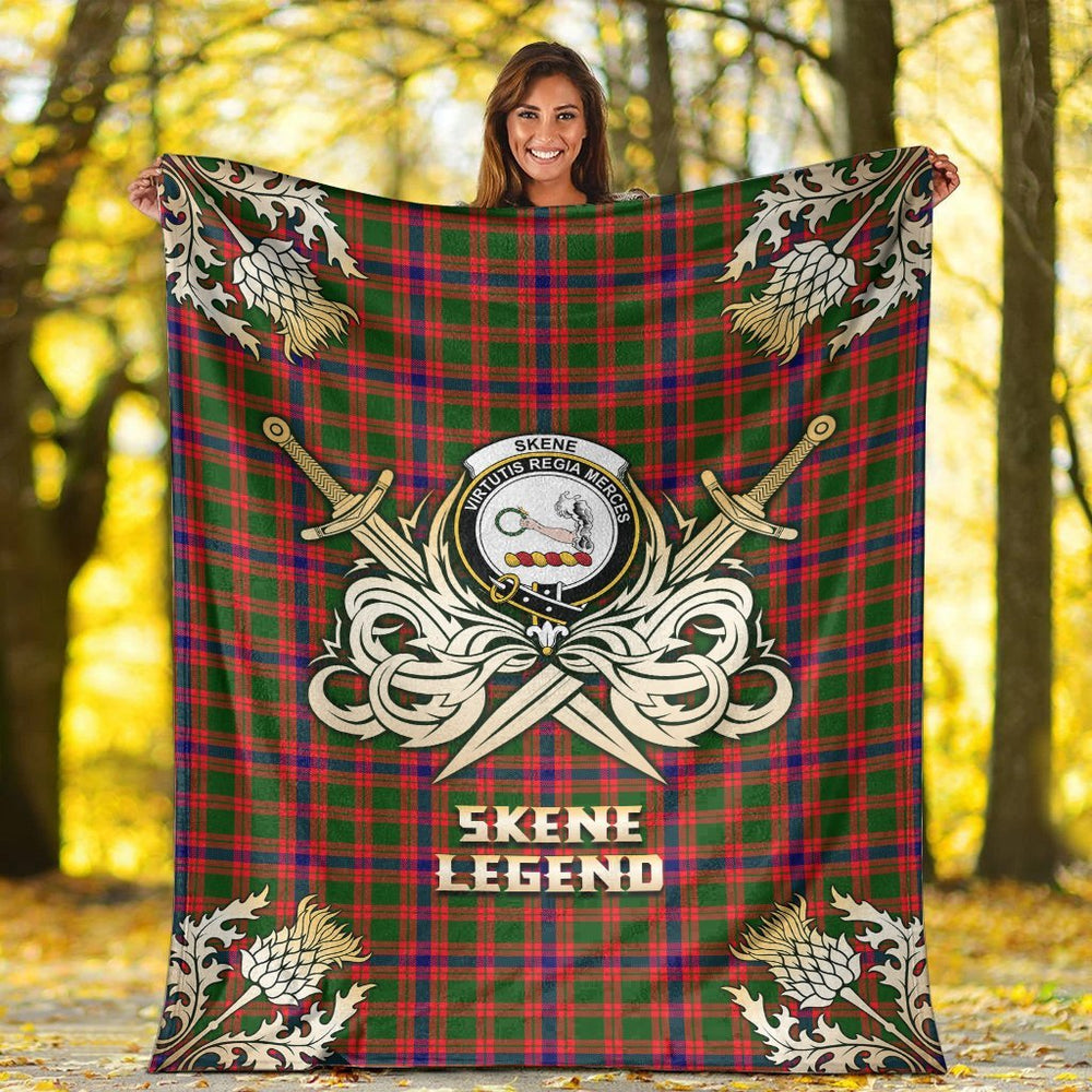 Clan Skene Modern Tartan Gold Courage Symbol Blanket AI59 Clan Skene Tartan Today   