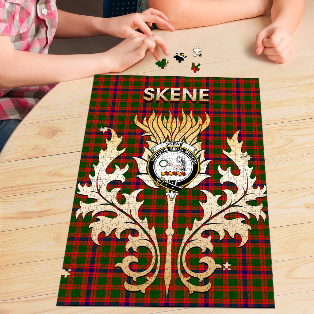 Clan Skene Modern Tartan Crest Thistle Jigsaw Puzzles Gift For Family FV54 Clan Skene Tartan Today   