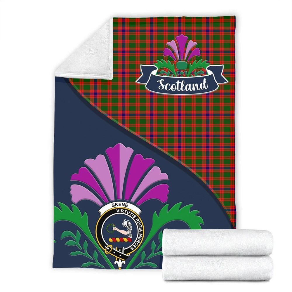 Clan Skene Tartan Crest Premium Blanket Thistle Style BT42 Clan Skene Tartan Today   
