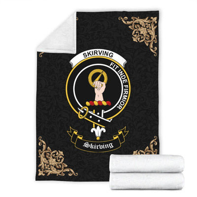 Clan Skirving Crest Tartan Premium Blanket Black