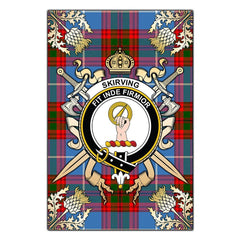 Clan Skirving Tartan Crest Black Garden Flag  - Gold Thistle  UB30 Clan Skirving Tartan Today   
