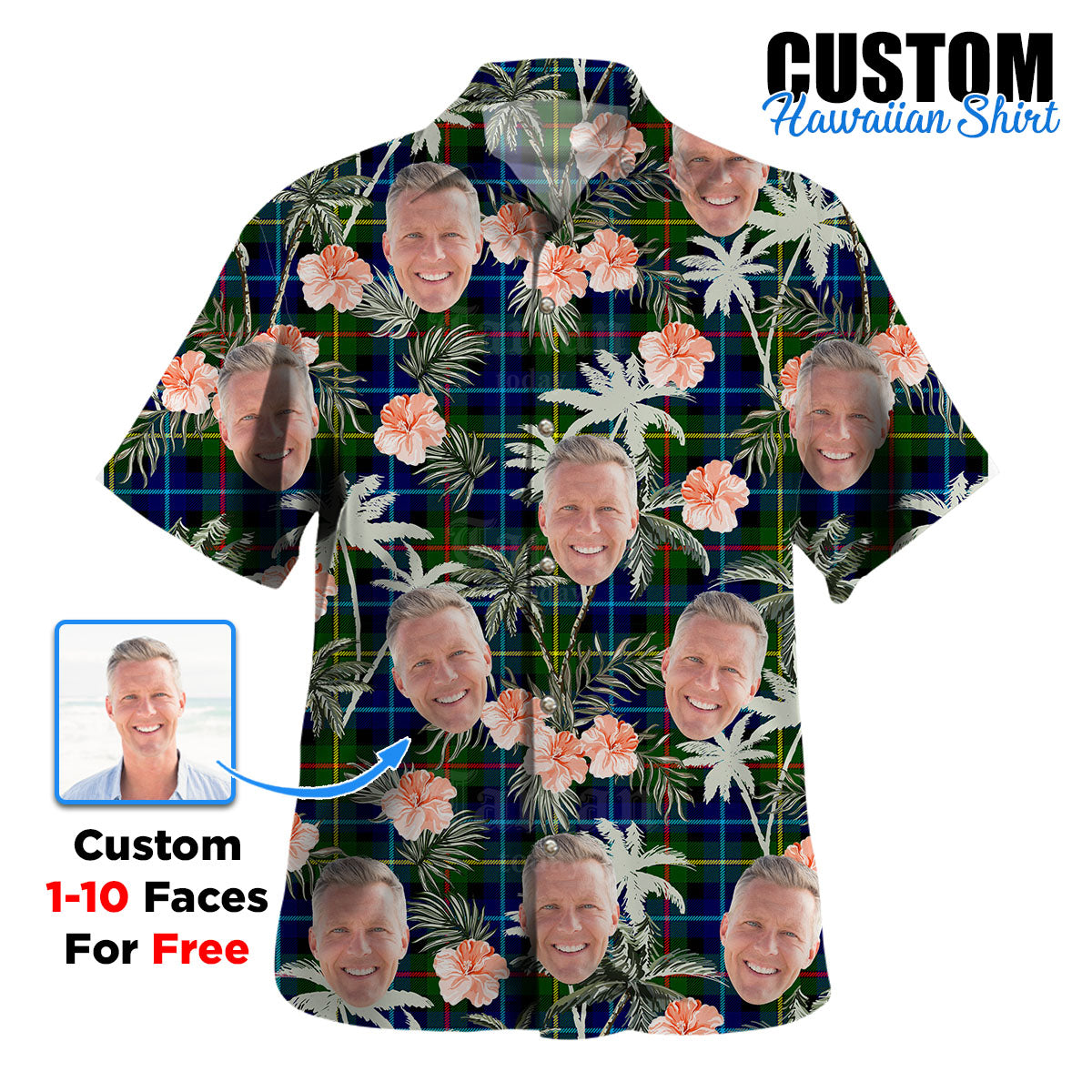 Clan Smith Modern Tartan Custom Face Hawaiian Shirt – Unisex Gift for Family Members, Summer Party YW73 Smith Modern Tartan Tartan Hawaii Shirt