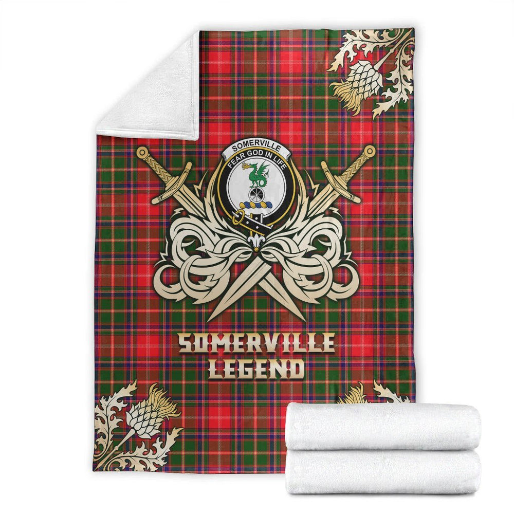 Clan Somerville Modern Tartan Gold Courage Symbol Blanket MA23 Clan Somerville Tartan Today   
