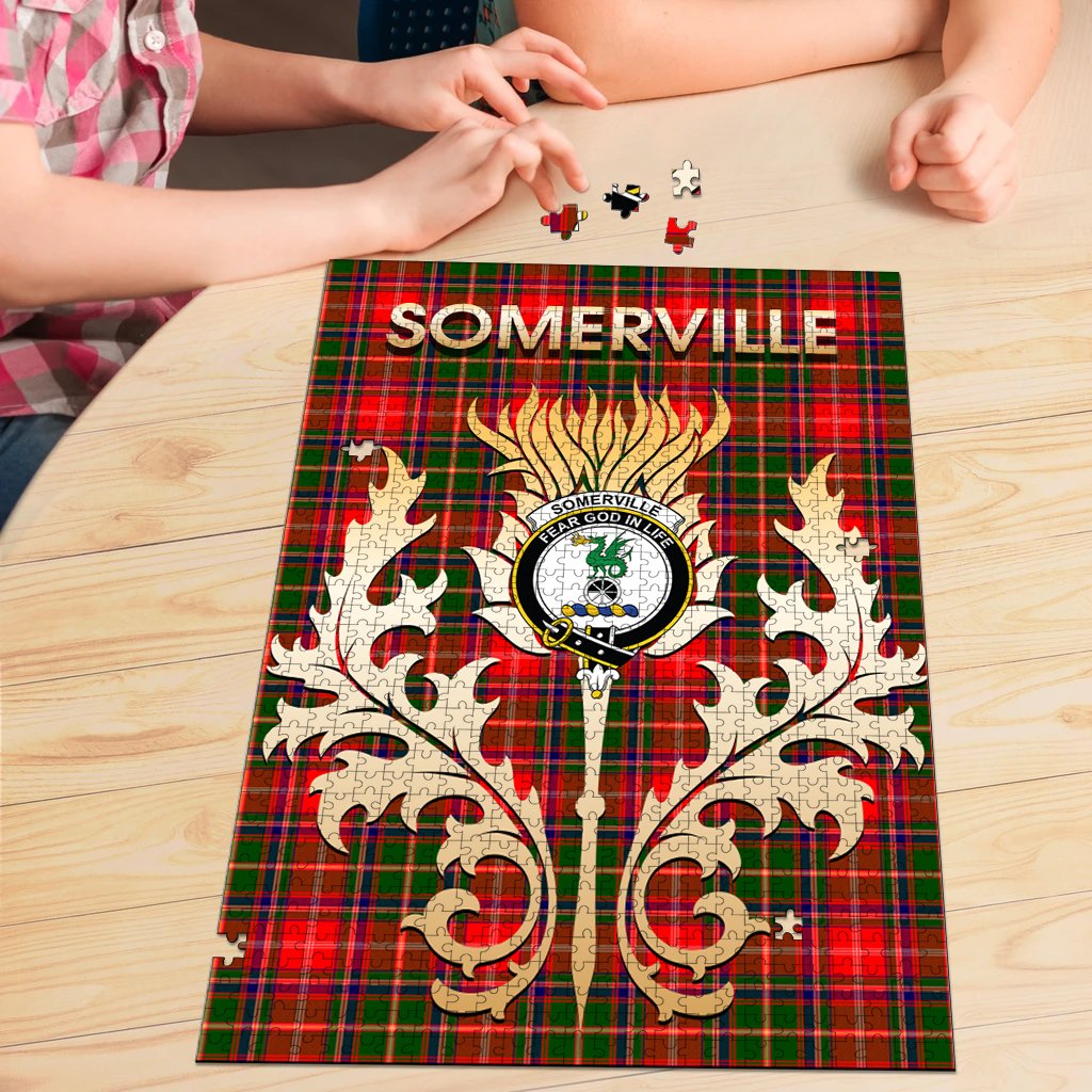 Clan Somerville Modern Tartan Crest Thistle Jigsaw Puzzles Gift For Family CX72 Clan Somerville Tartan Today   