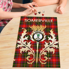 Clan Somerville Modern Tartan Crest Thistle Jigsaw Puzzles Gift For Family CX72 Clan Somerville Tartan Today   