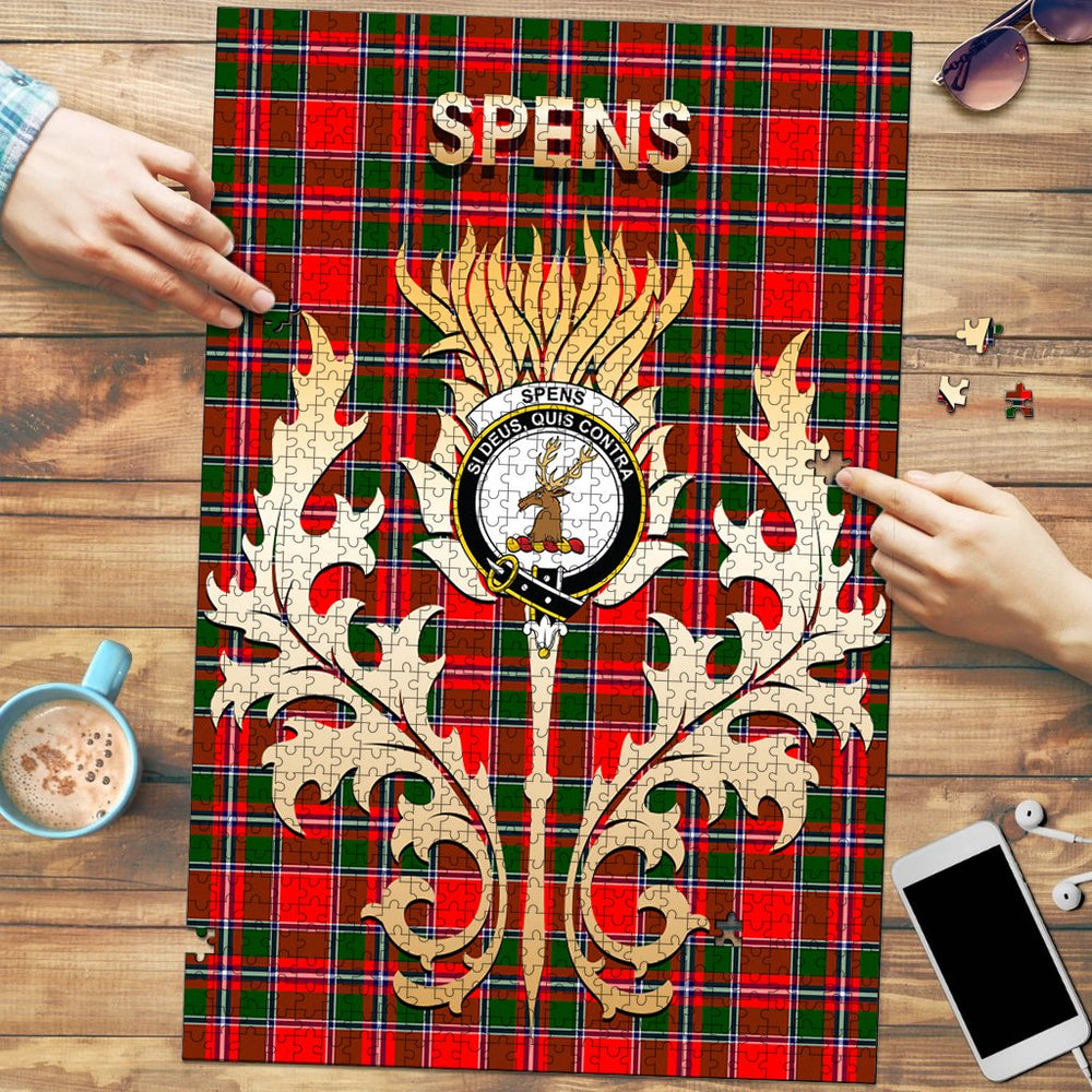 Clan Spens Modern Tartan Crest Thistle Jigsaw Puzzles Gift For Family IU98 Clan Spens Tartan Today   
