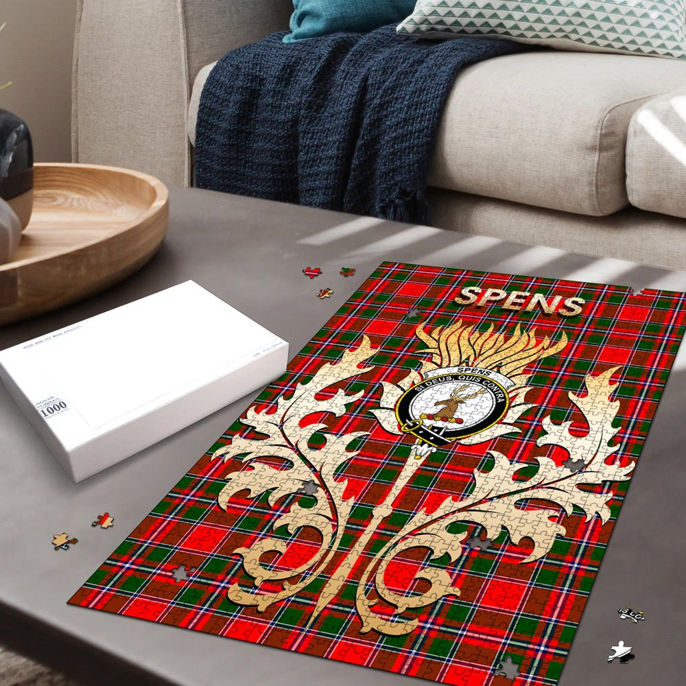 Clan Spens Modern Tartan Crest Thistle Jigsaw Puzzles Gift For Family IU98 Clan Spens Tartan Today   