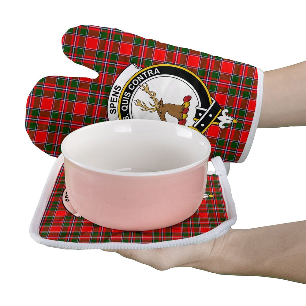 Clan Spens Modern Tartan Crest Oven Mitt And Pot Holder (2 Oven Mitts + 1 Pot Holder) RZ48 Clan Spens Tartan Today   