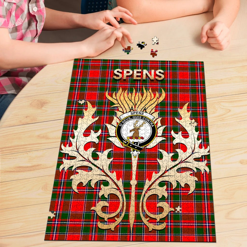 Clan Spens Modern Tartan Crest Thistle Jigsaw Puzzles Gift For Family IU98 Clan Spens Tartan Today   