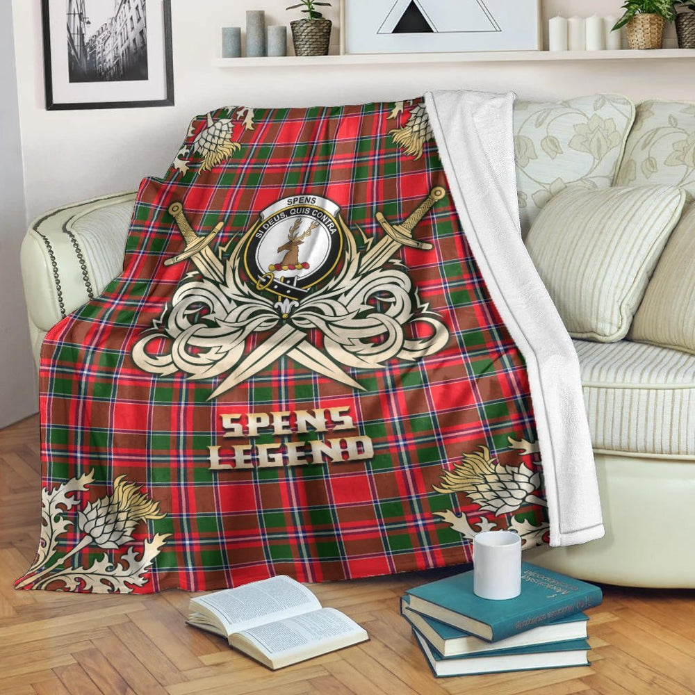 Clan Spens Modern Tartan Gold Courage Symbol Blanket IZ57 Clan Spens Tartan Today   