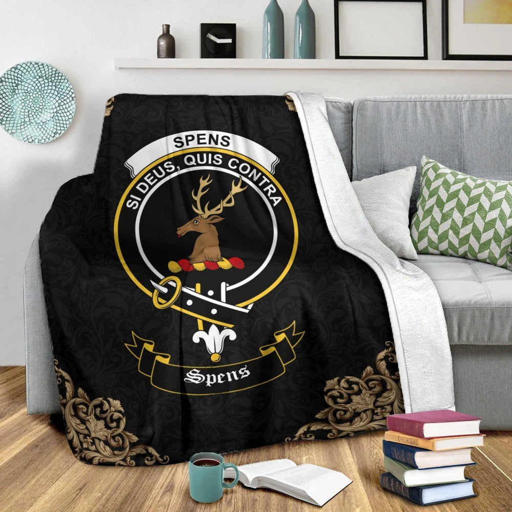 Clan Spens (or Spence) Crest Tartan Premium Blanket Black JI27 Clan Spens Tartan Today   