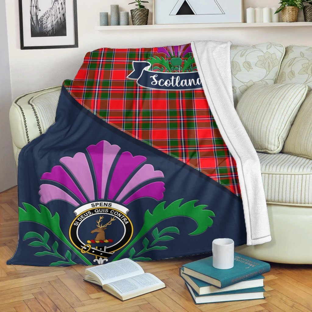 Clan Spens (or Spence) Tartan Crest Premium Blanket Thistle Style NQ10 Clan Spens Tartan Today   