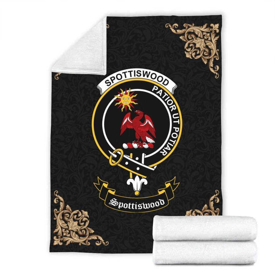 Clan Spottiswood Crest Tartan Premium Blanket Black