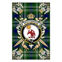 Clan Spottiswood Tartan Crest Black Garden Flag  - Gold Thistle  JI19 Clan Spottiswood Tartan Today   