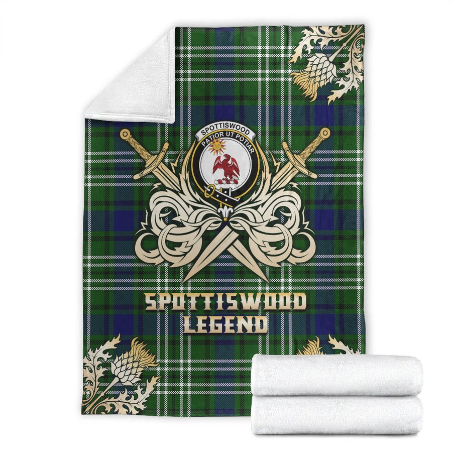 Clan Spottiswood Tartan Gold Courage Symbol Blanket