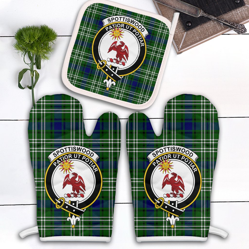 Clan Spottiswood Tartan Crest Oven Mitt And Pot Holder (2 Oven Mitts + 1 Pot Holder) IP99 Clan Spottiswood Tartan Today   