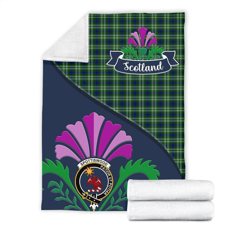 Clan Spottiswood Tartan Crest Premium Blanket Thistle Style
